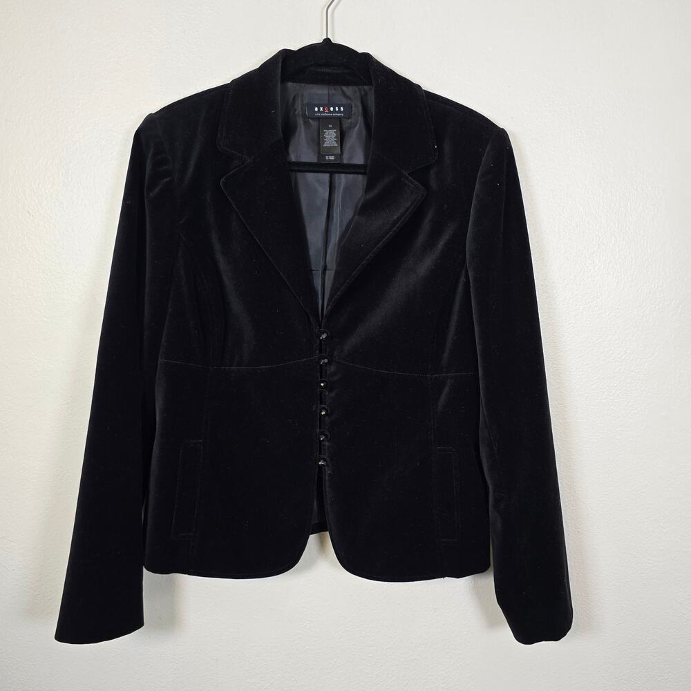 Axcess Babydoll Fitted Blazer Women's M Black Velvet Whimsigoth Dark Romantic